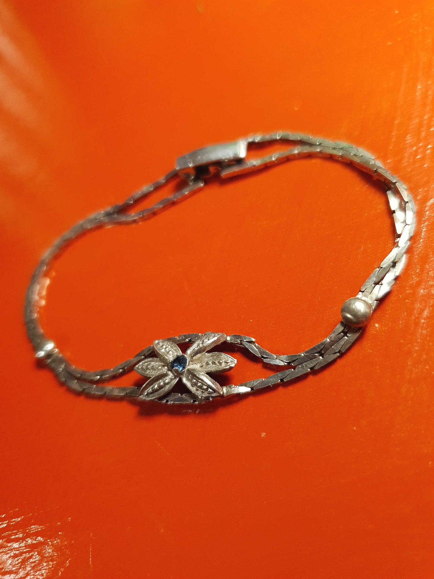 Vintage Sterling Silver Sapphire Bracelet 1970s Flower Floral 925