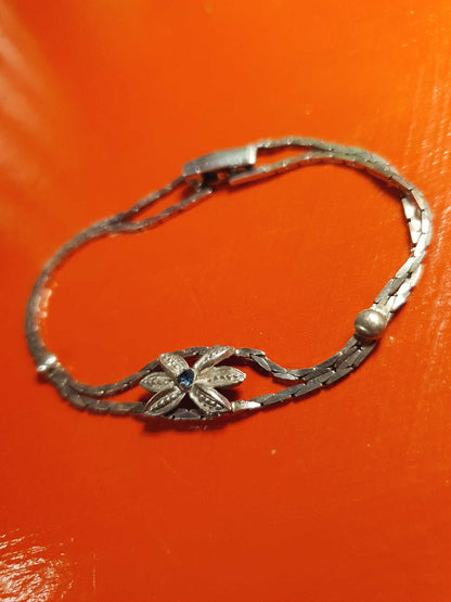 Vintage Sterling Silver Sapphire Bracelet 1970s Flower Floral 925