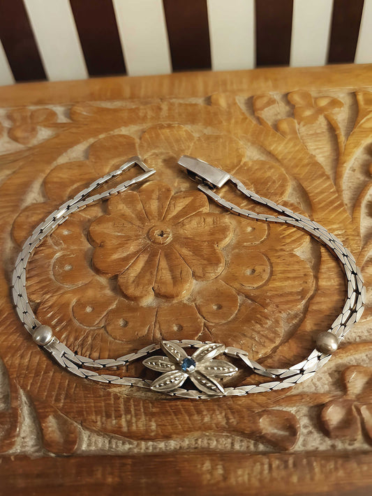 Vintage Sterling Silver Sapphire Bracelet 1970s Flower Floral 925