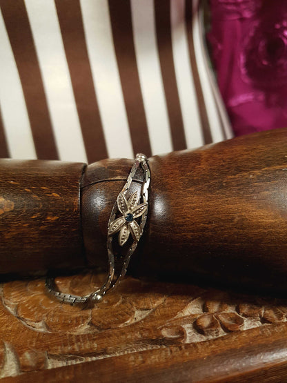 Vintage Sterling Silver Sapphire Bracelet 1970s Flower Floral 925