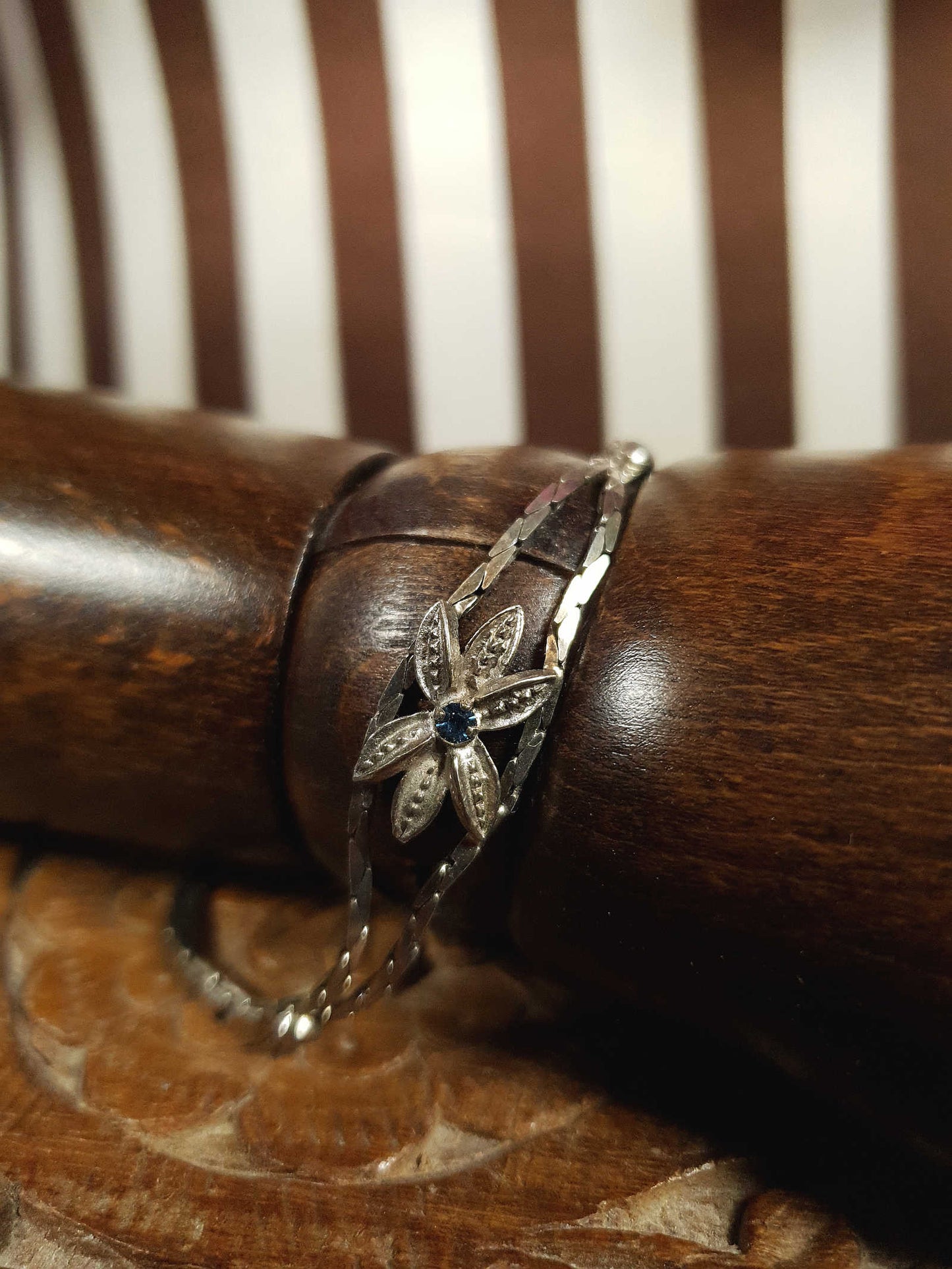 Vintage Sterling Silver Sapphire Bracelet 1970s Flower Floral 925