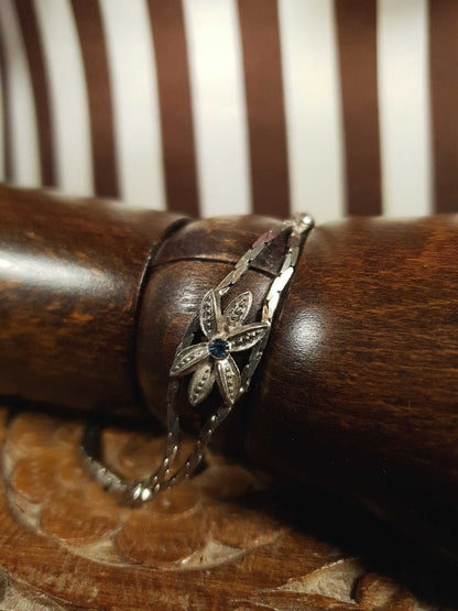 Vintage Sterling Silver Sapphire Bracelet 1970s Flower Floral 925