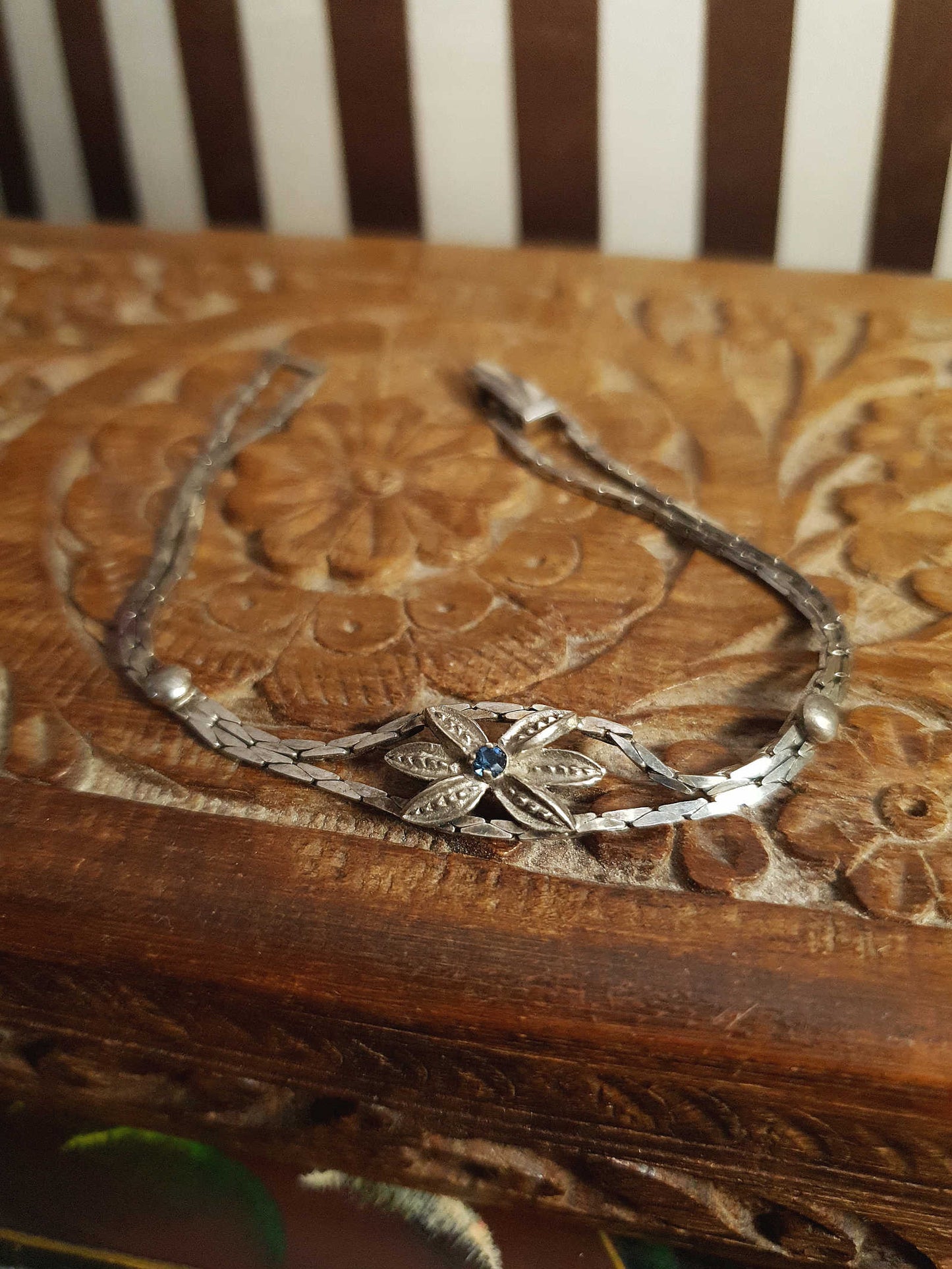 Vintage Sterling Silver Sapphire Bracelet 1970s Flower Floral 925