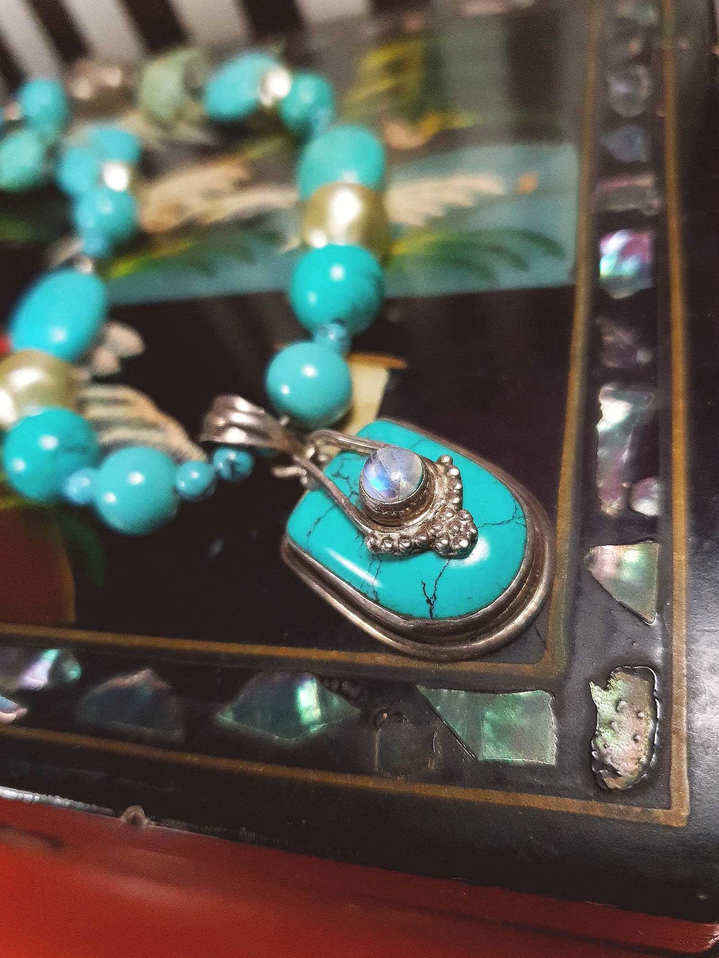 Vintage 1970s Sterling Silver Turquoise Necklace 19.5" Boho Artisan Bohemian 925