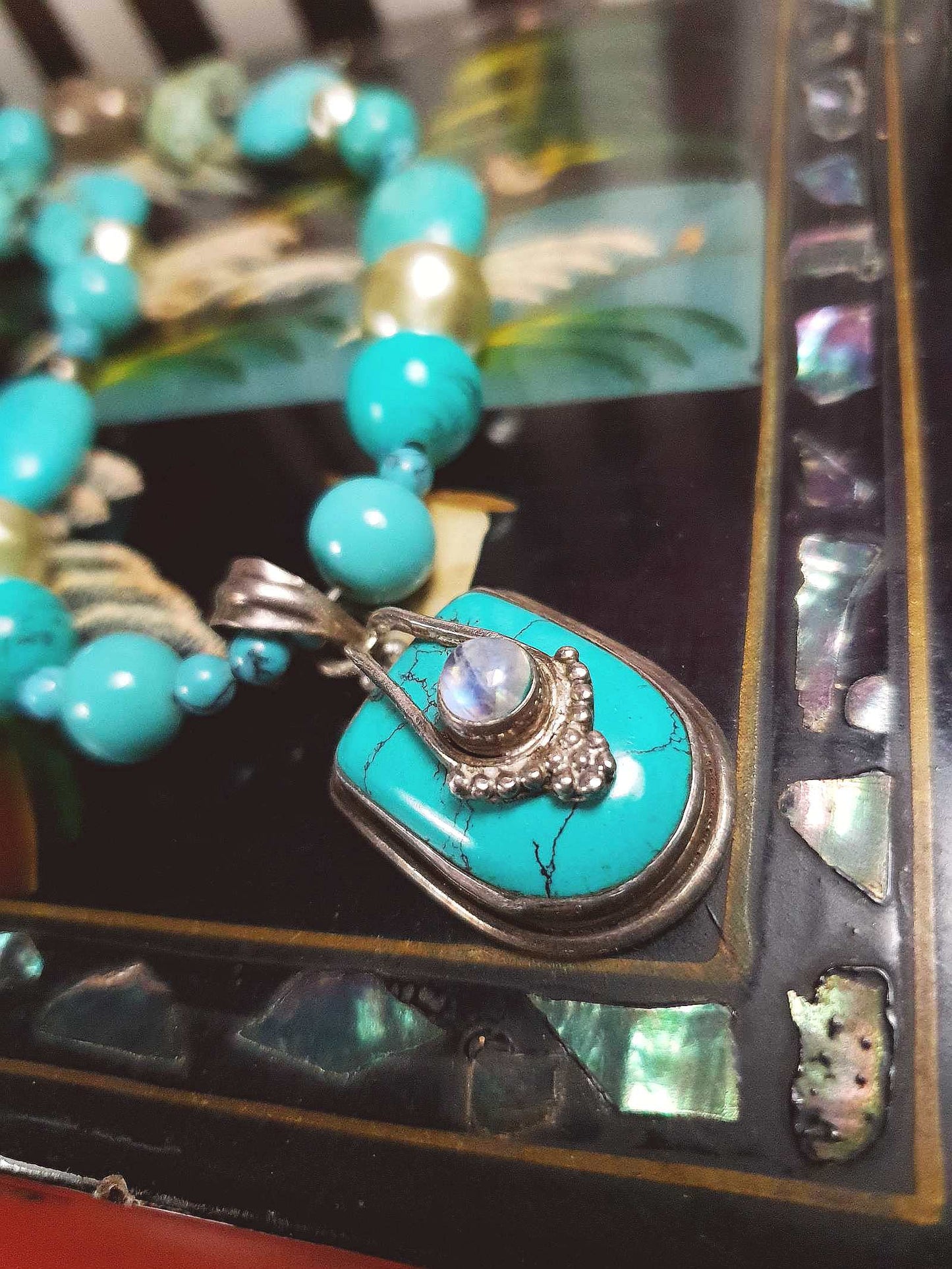 Vintage 1970s Sterling Silver Turquoise Necklace 19.5" Boho Artisan Bohemian 925