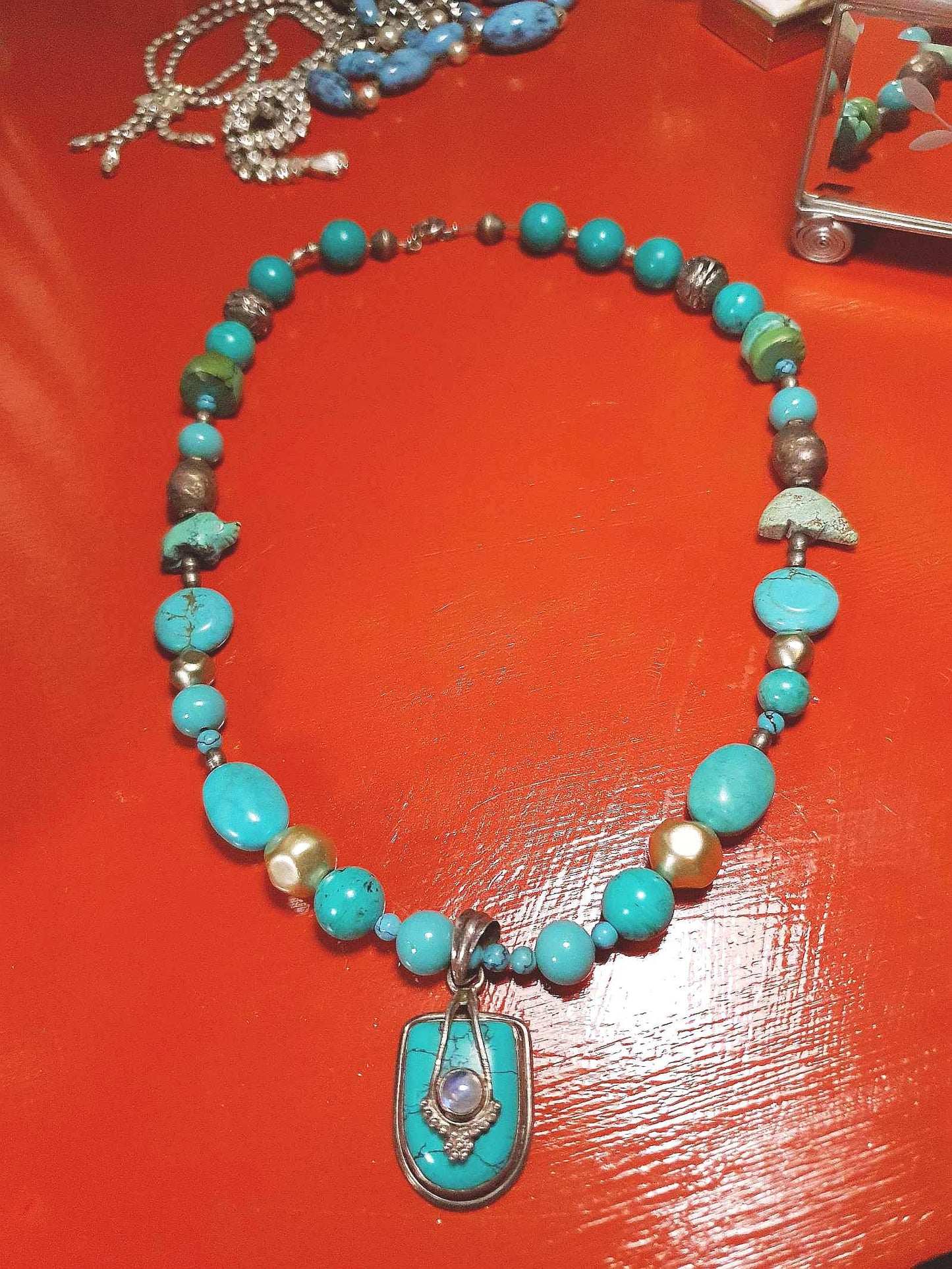 Vintage 1970s Sterling Silver Turquoise Necklace 19.5" Boho Artisan Bohemian 925