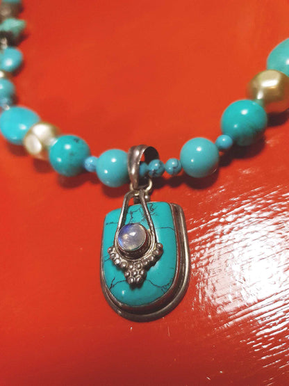 Vintage 1970s Sterling Silver Turquoise Necklace 19.5" Boho Artisan Bohemian 925
