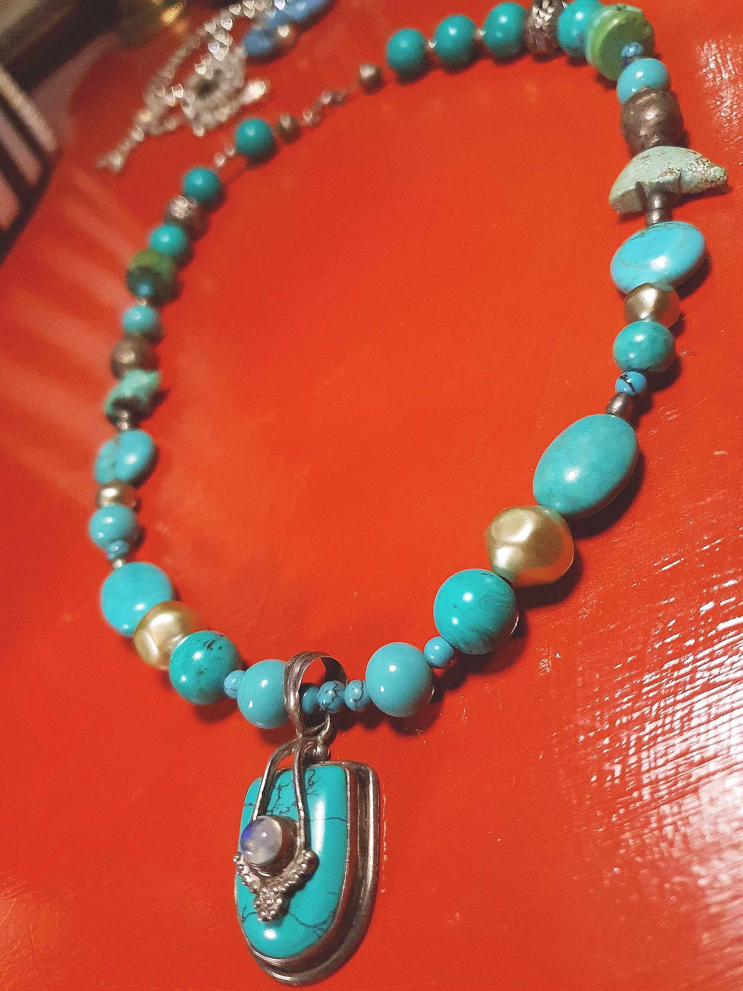 Vintage 1970s Sterling Silver Turquoise Necklace 19.5" Boho Artisan Bohemian 925