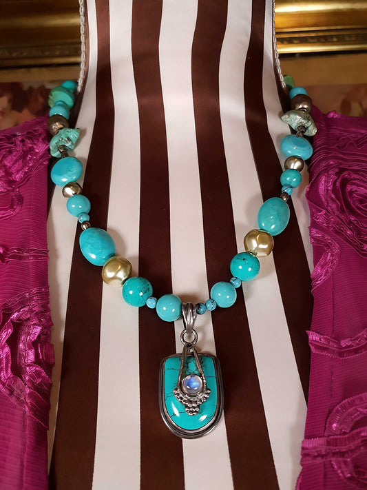 Vintage 1970s Sterling Silver Turquoise Necklace 19.5" Boho Artisan Bohemian 925