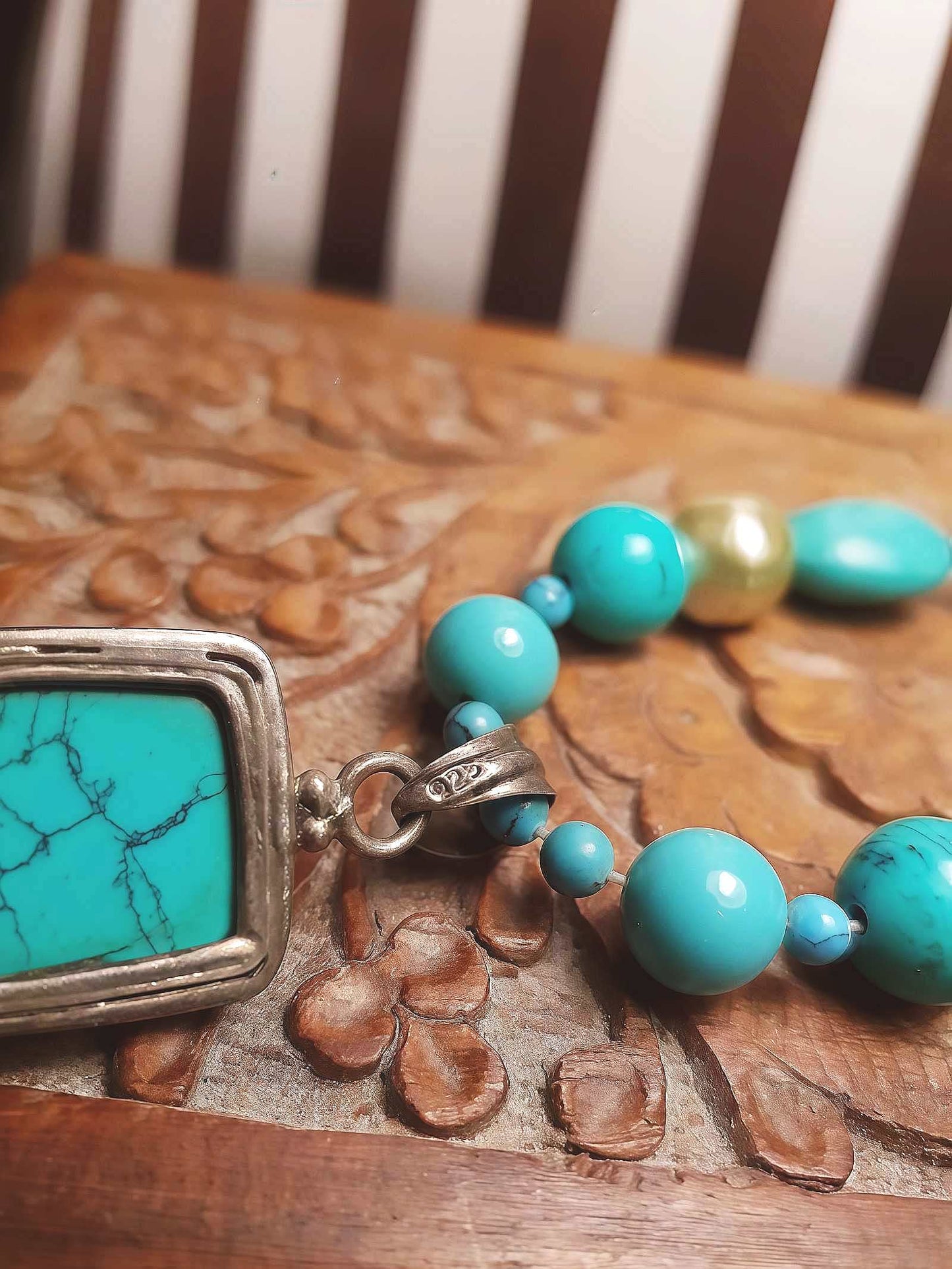 Vintage 1970s Sterling Silver Turquoise Necklace 19.5" Boho Artisan Bohemian 925