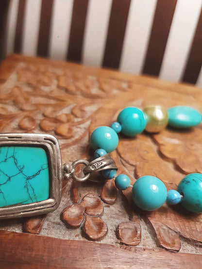 Vintage 1970s Sterling Silver Turquoise Necklace 19.5" Boho Artisan Bohemian 925