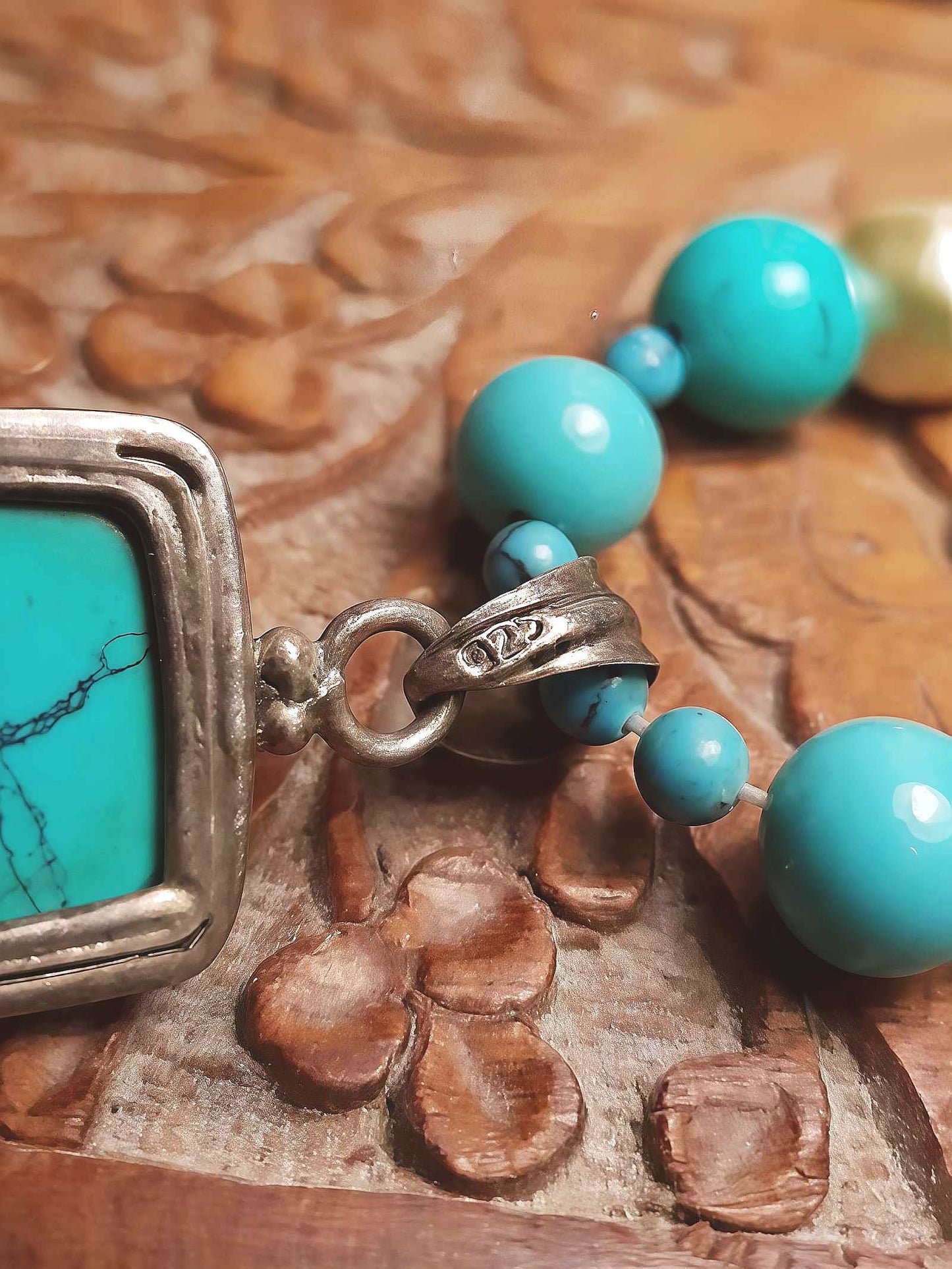 Vintage 1970s Sterling Silver Turquoise Necklace 19.5" Boho Artisan Bohemian 925