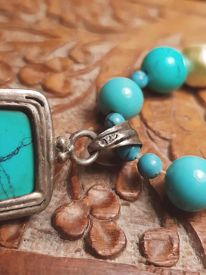 Vintage 1970s Sterling Silver Turquoise Necklace 19.5" Boho Artisan Bohemian 925