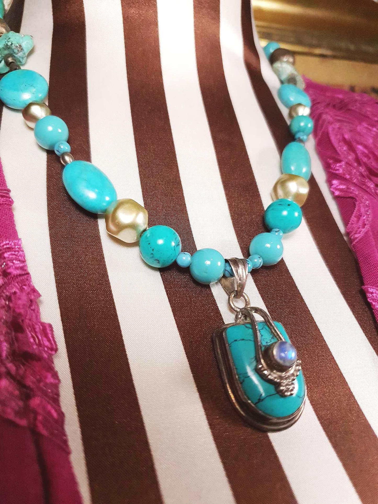 Vintage 1970s Sterling Silver Turquoise Necklace 19.5" Boho Artisan Bohemian 925