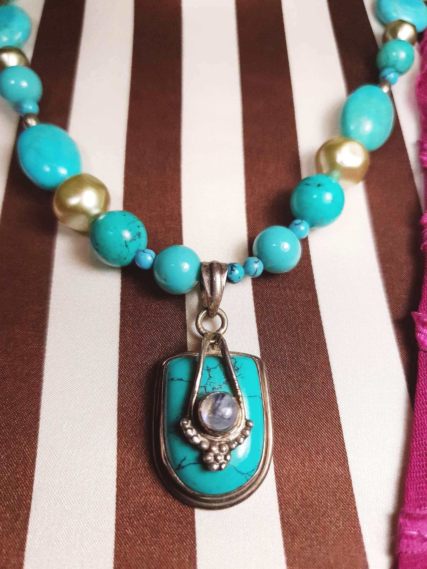 Vintage 1970s Sterling Silver Turquoise Necklace 19.5" Boho Artisan Bohemian 925