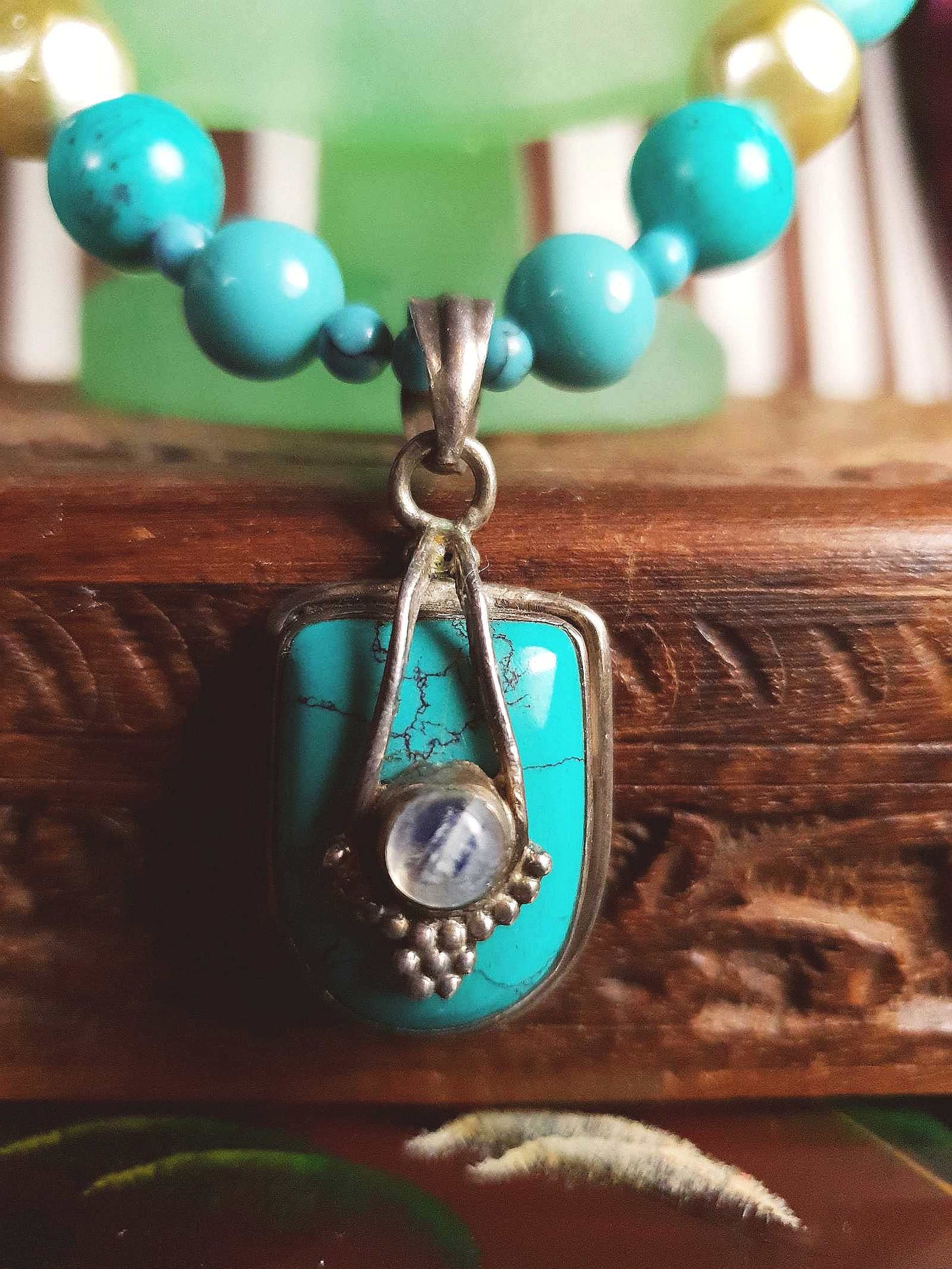 Vintage 1970s Sterling Silver Turquoise Necklace 19.5" Boho Artisan Bohemian 925