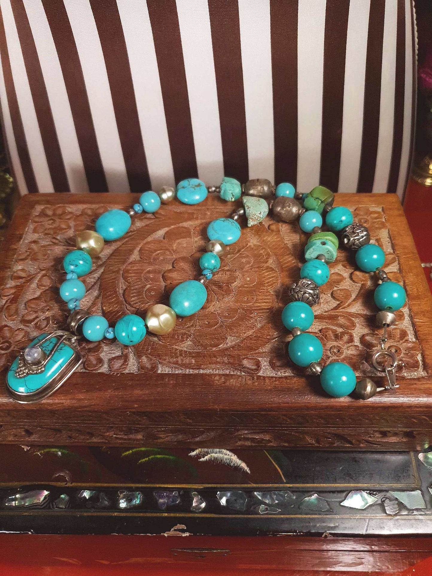 Vintage 1970s Sterling Silver Turquoise Necklace 19.5" Boho Artisan Bohemian 925