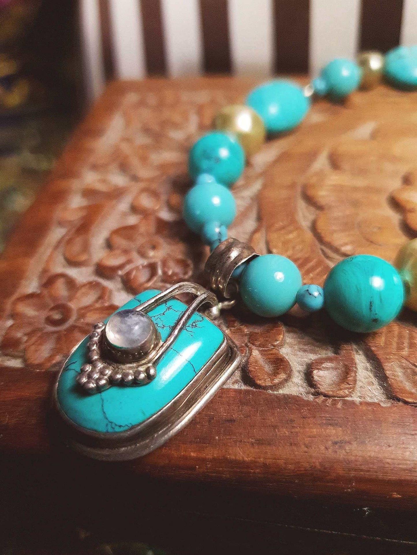 Vintage 1970s Sterling Silver Turquoise Necklace 19.5" Boho Artisan Bohemian 925