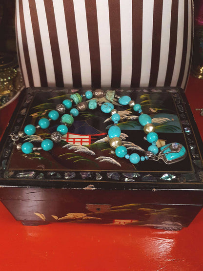 Vintage 1970s Sterling Silver Turquoise Necklace 19.5" Boho Artisan Bohemian 925