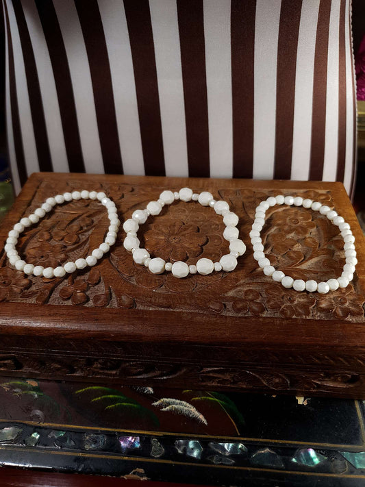 Vintage 1970s White Bead Bracelets Set Of Three Retro Bracelet