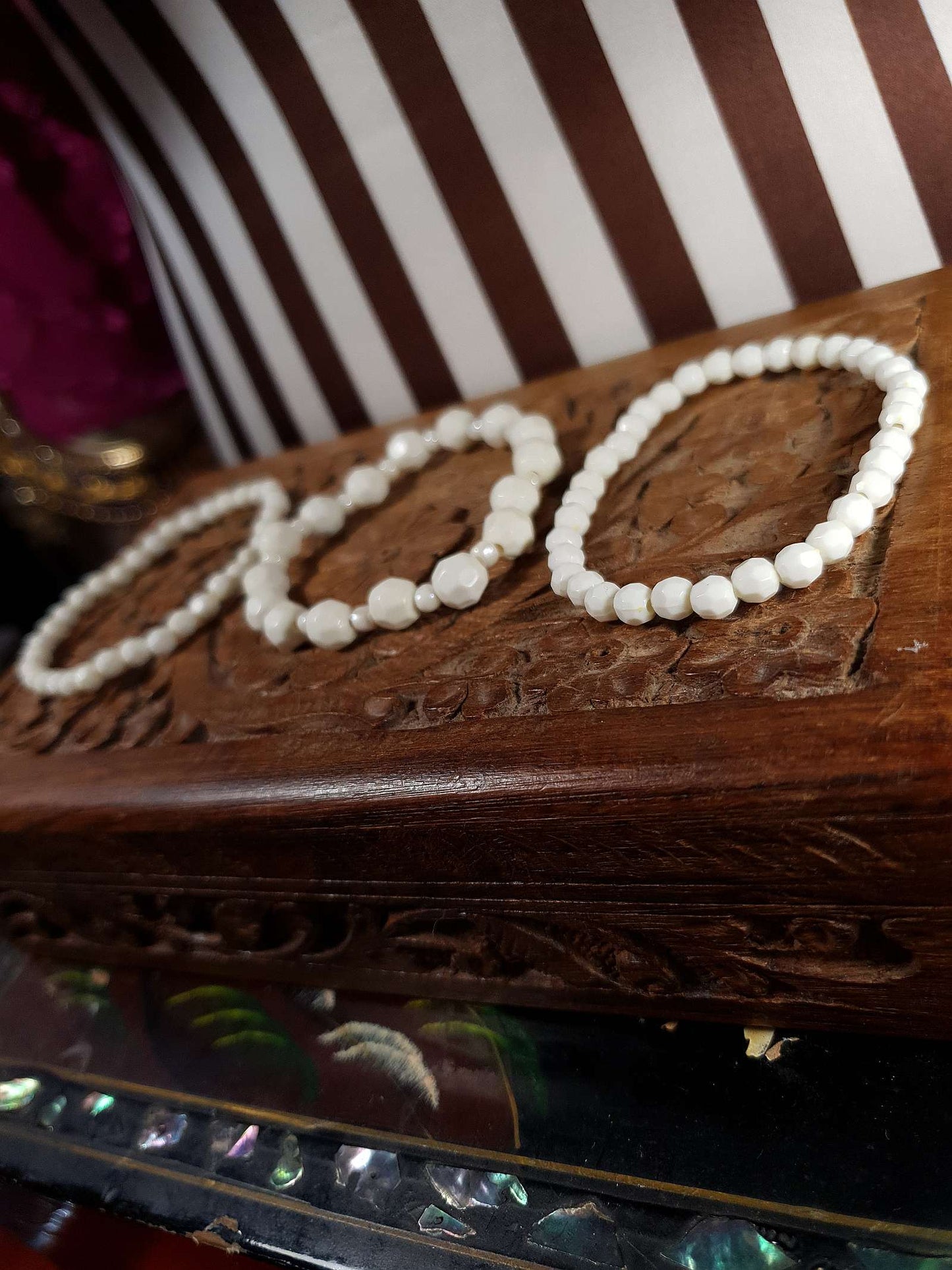 Vintage 1970s White Bead Bracelets Set Of Three Retro Bracelet
