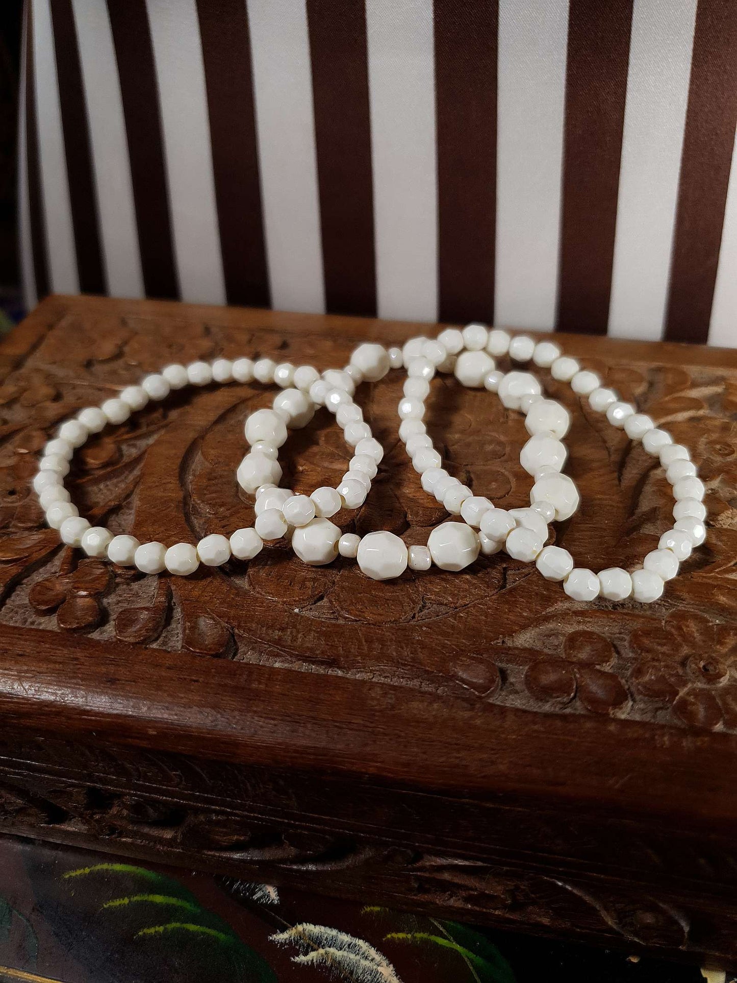Vintage 1970s White Bead Bracelets Set Of Three Retro Bracelet