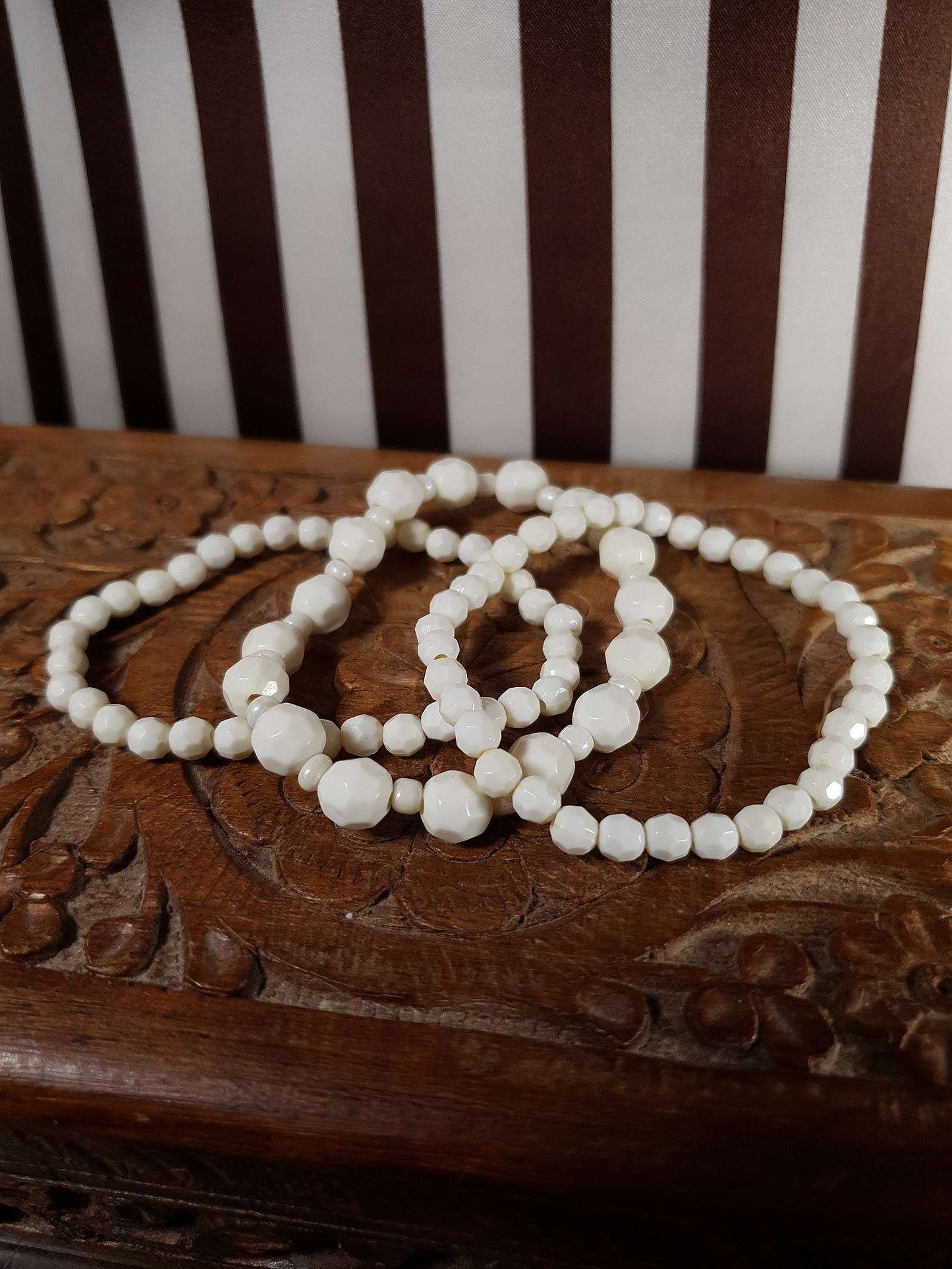 Vintage 1970s White Bead Bracelets Set Of Three Retro Bracelet