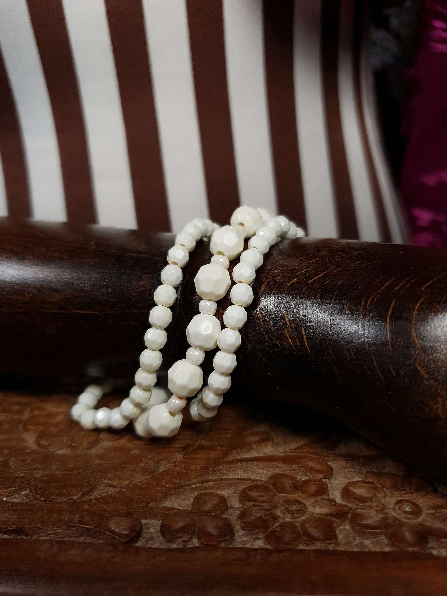 Vintage 1970s White Bead Bracelets Set Of Three Retro Bracelet
