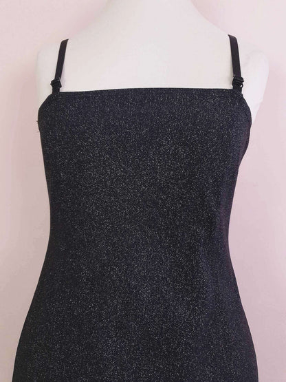 Vintage 1980s Black Glitter Mini Dress Cocktail Party Evening LBD - Size 10 / 12