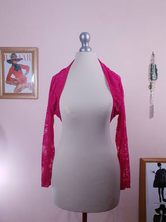 Vintage 1980s Cerise Pink Bolero Jacket Cropped Shrug Size 8/10 Made in Italy