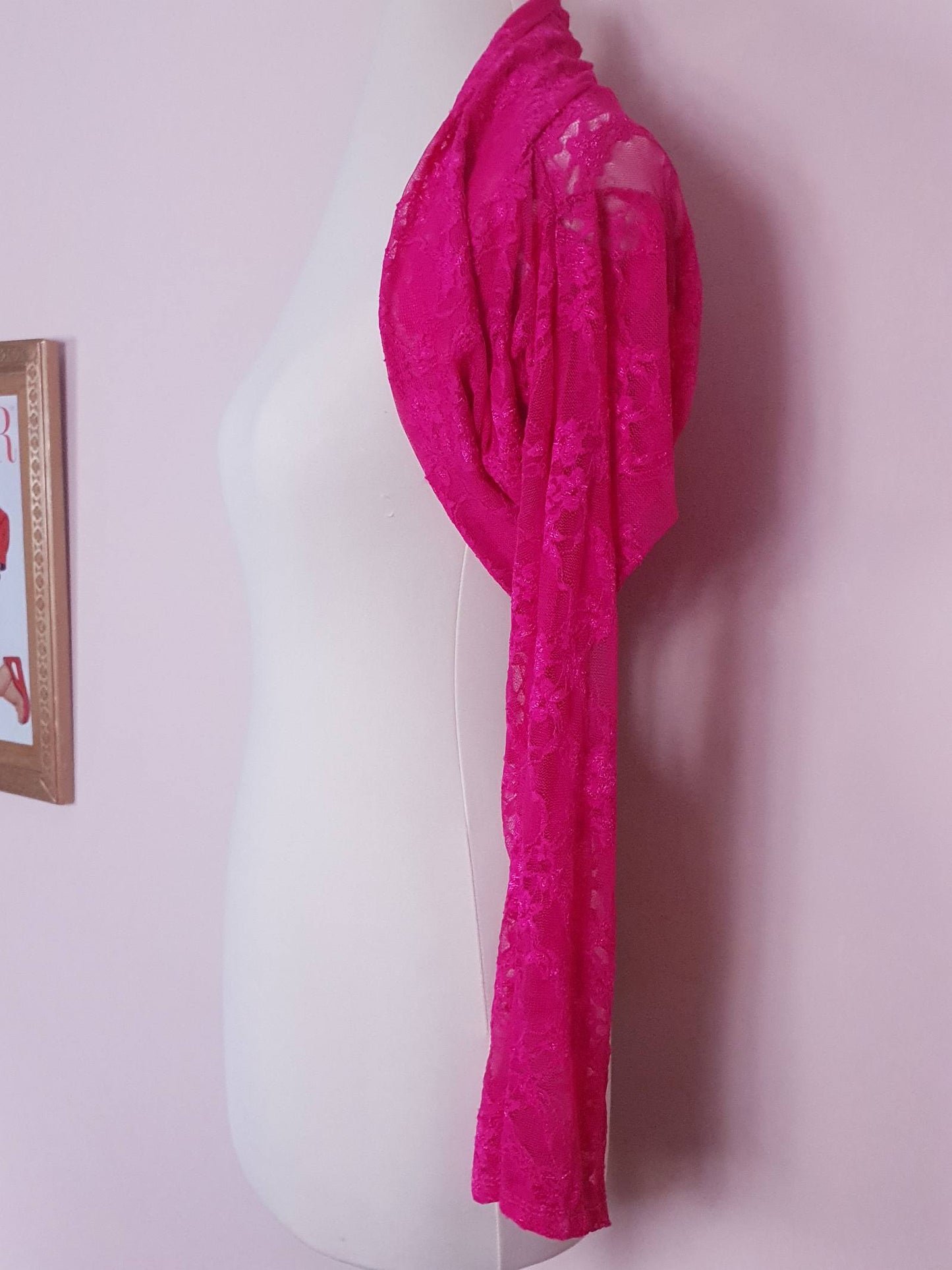 Vintage 1980s Cerise Pink Bolero Jacket Cropped Shrug Size 8/10 Made in Italy