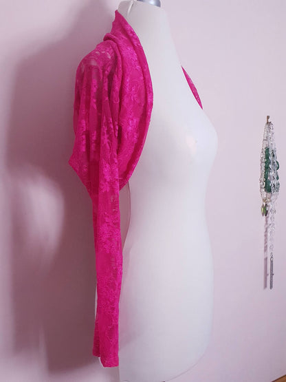 Vintage 1980s Cerise Pink Bolero Jacket Cropped Shrug Size 8/10 Made in Italy