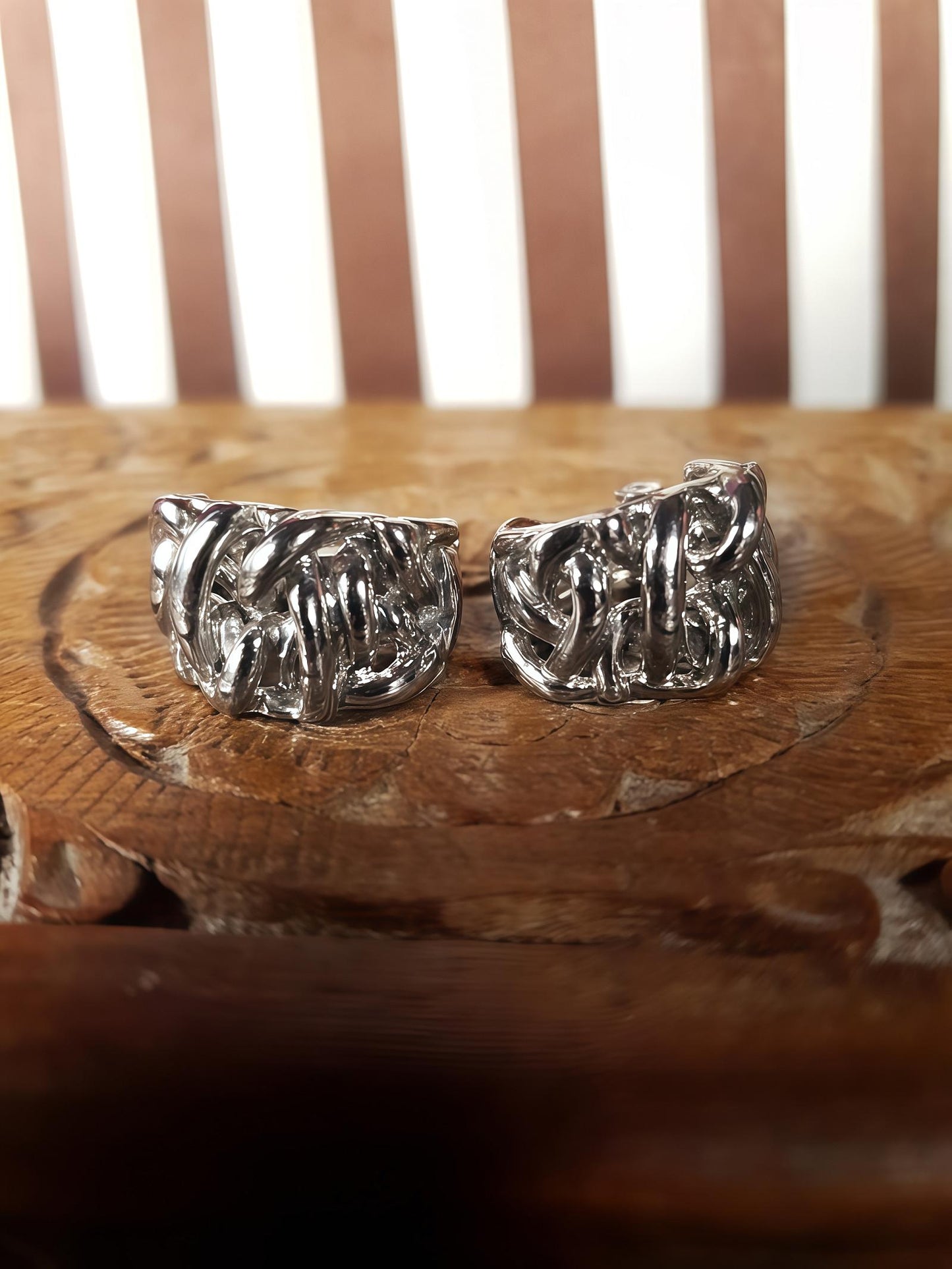Vintage Hoop Art Earrings Clip-On 1980s Silver Tone Textured Retro
