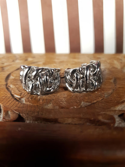 Vintage Hoop Art Earrings Clip-On 1980s Silver Tone Textured Retro