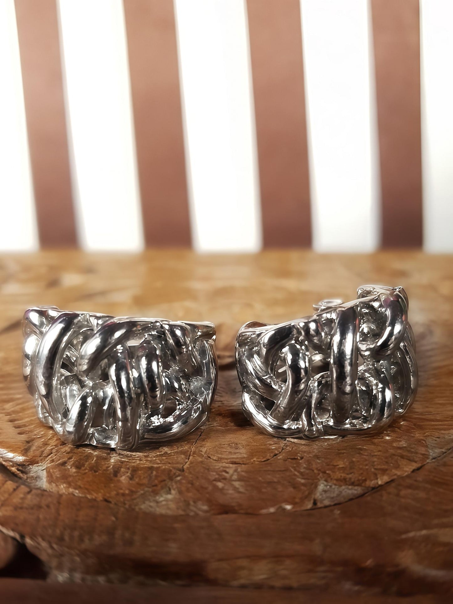 Vintage Hoop Art Earrings Clip-On 1980s Silver Tone Textured Retro