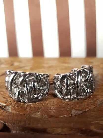 Vintage Hoop Art Earrings Clip-On 1980s Silver Tone Textured Retro