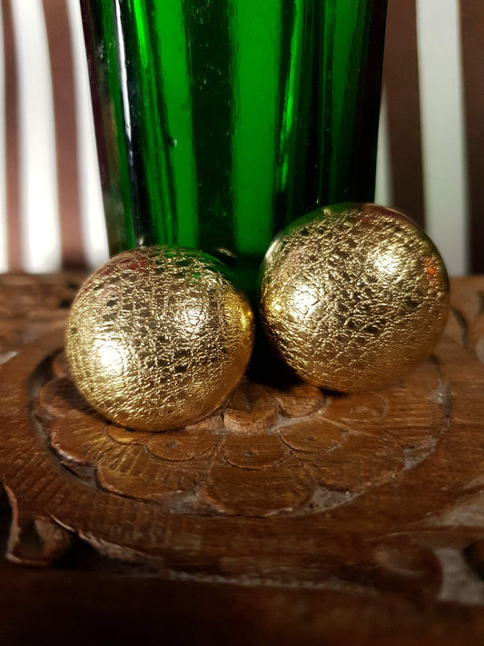 Vintage 1980s Dome Earrings Gold Tone Clip-On Textured Retro