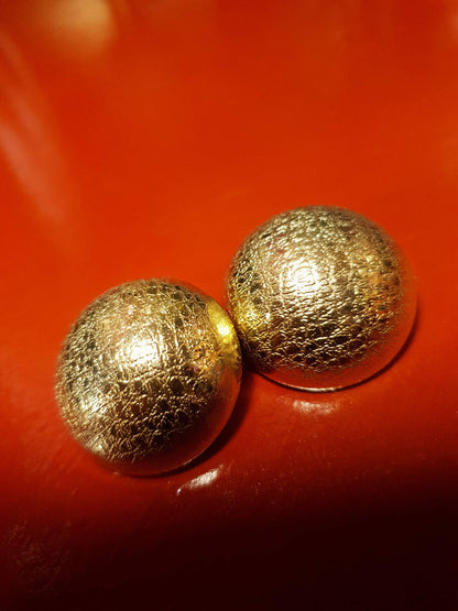 Vintage 1980s Dome Earrings Gold Tone Clip-On Textured Retro