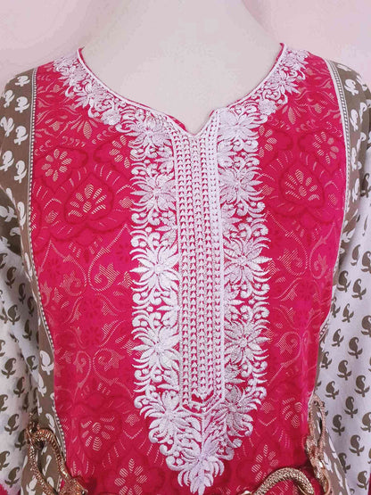 Vintage Boho Cotton Pink Green Kaftan 1980s Bohemian Women's Caftan -  Size 18