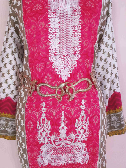 Vintage Boho Cotton Pink Green Kaftan 1980s Bohemian Women's Caftan -  Size 18