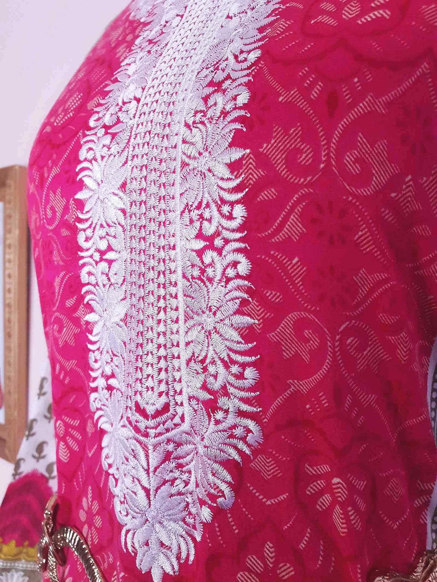 Vintage Boho Cotton Pink Green Kaftan 1980s Bohemian Women's Caftan -  Size 18