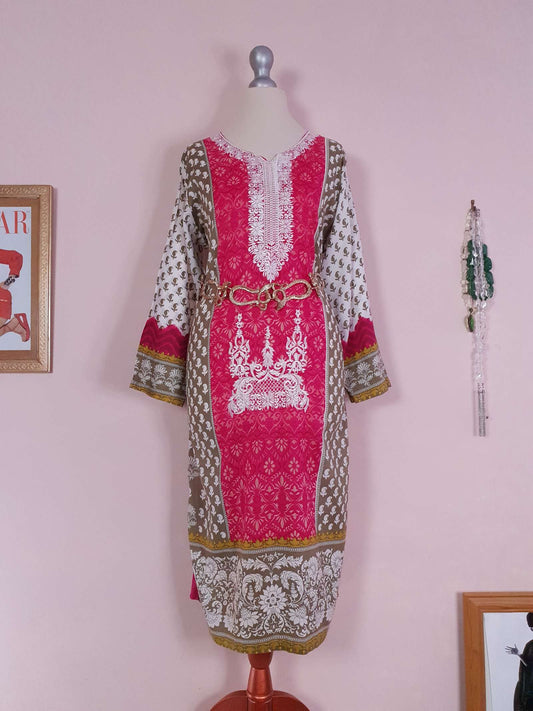 Vintage 1980s Boho Cotton Kaftan Retro Bohemian Women's Caftan Pink Size 18