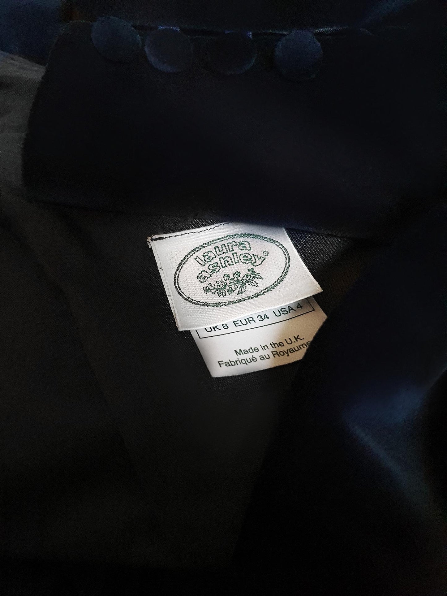 English Classics - Vintage 1990S Laura Ashley Navy Blue Velvet Dress - Size 8