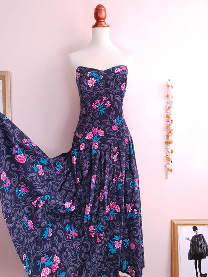 English Classics - Vintage 1980s Laura Ashley Floral Strapless Party Dress - Size 12/14