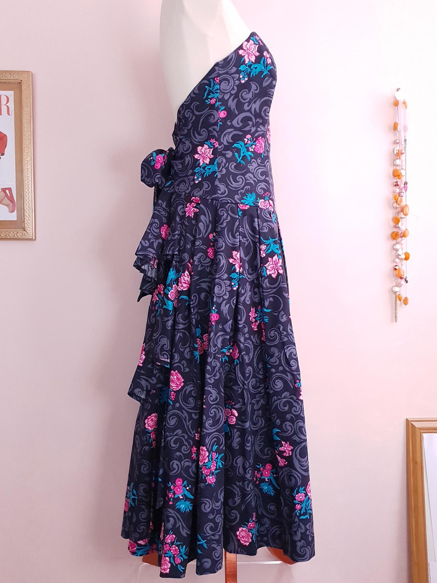 English Classics - Vintage 1980s Laura Ashley Floral Strapless Party Dress - Size 12/14