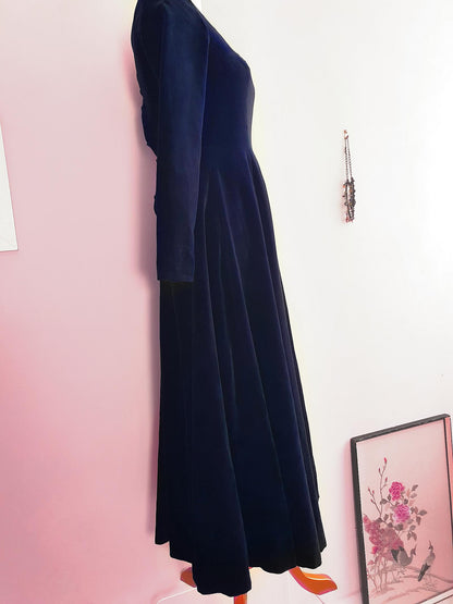 English Classics - Vintage 1990S Laura Ashley Navy Blue Velvet Dress - Size 8