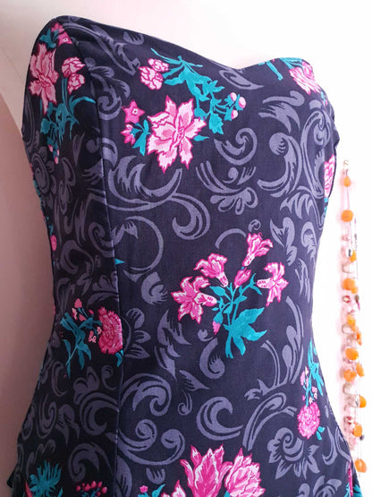 English Classics - Vintage 1980s Laura Ashley Floral Strapless Party Dress - Size 12/14