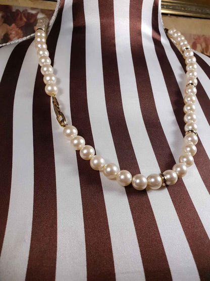 Vintage 1980s Napier Faux Pearl Necklace 24" Signed Gold Tone