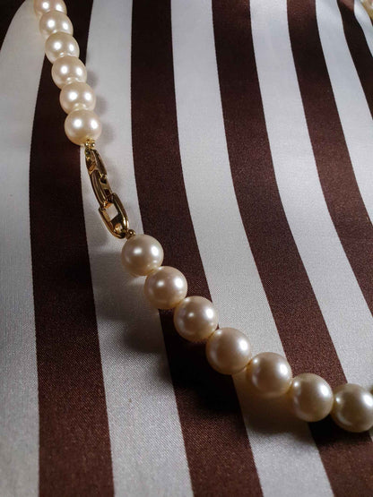 Vintage 1980s Napier Faux Pearl Necklace 24" Signed Gold Tone