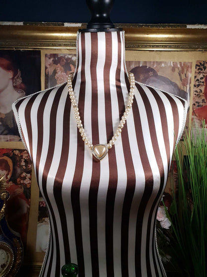 Vintage 1980s Napier Faux Pearl Necklace 24" Signed Gold Tone